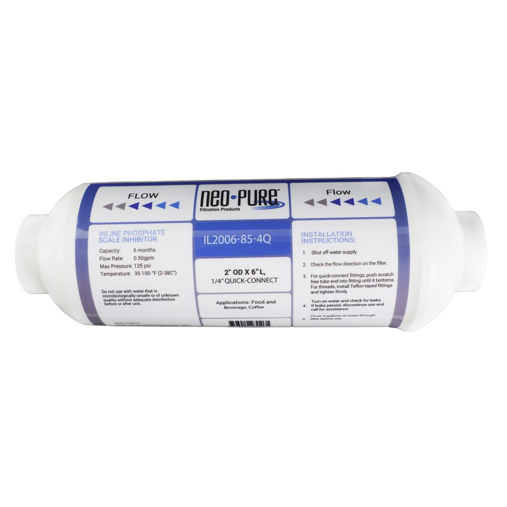 Neo-Pure Inline 2x6 Phosphate Scale Inhibitor with Sediment Pad, 1/4 QC Filter