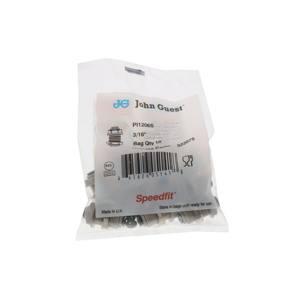 John Guest Bulkhead Union - 3/16 x 3/16