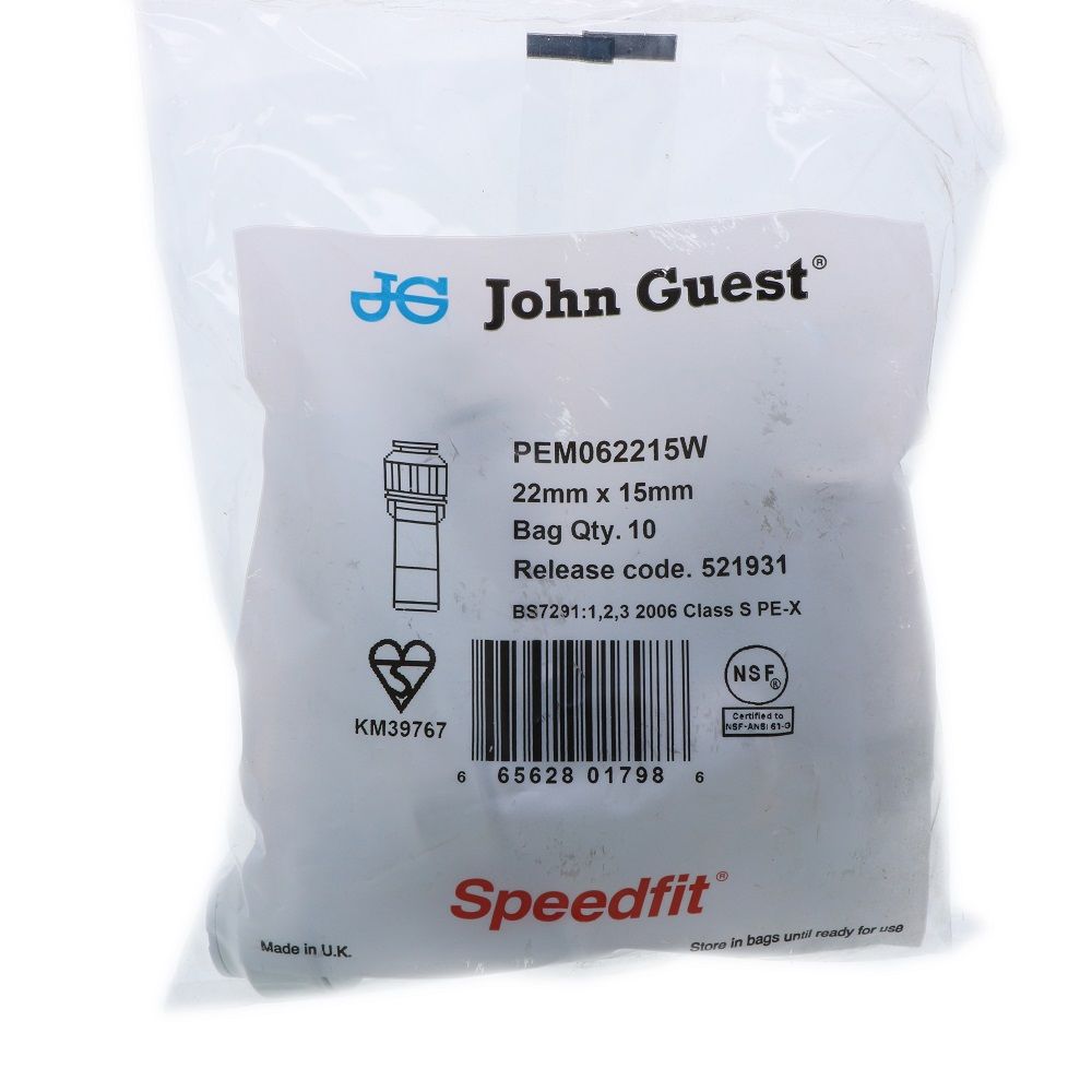 John Guest Stackable Reducer Stem - 22mm Stem x 15mm