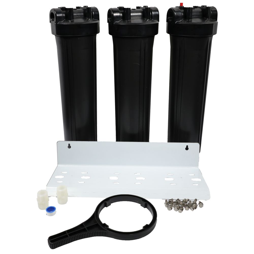 20" Big Flow Triple Series Plumbed Filter Housing DIY 1" FPT