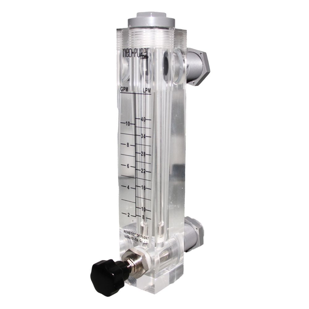 Neo-Pure Adjustable Panel Mount Flowmeter 2-10GPM 3/4" MNPT