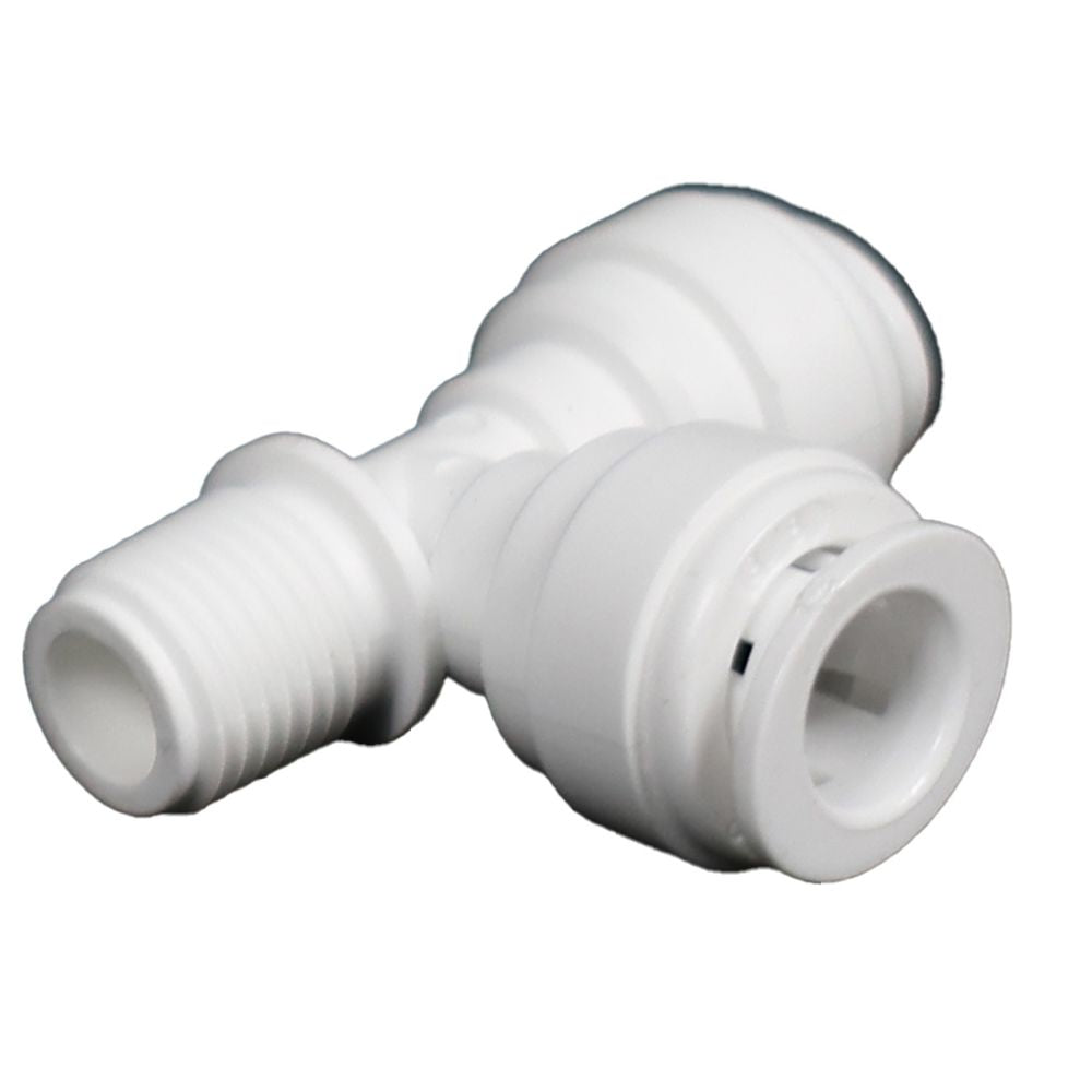 Male Run Tee Acetal 3/8 qc x 1/4 MNPT Run x 3/8 qc Branch
