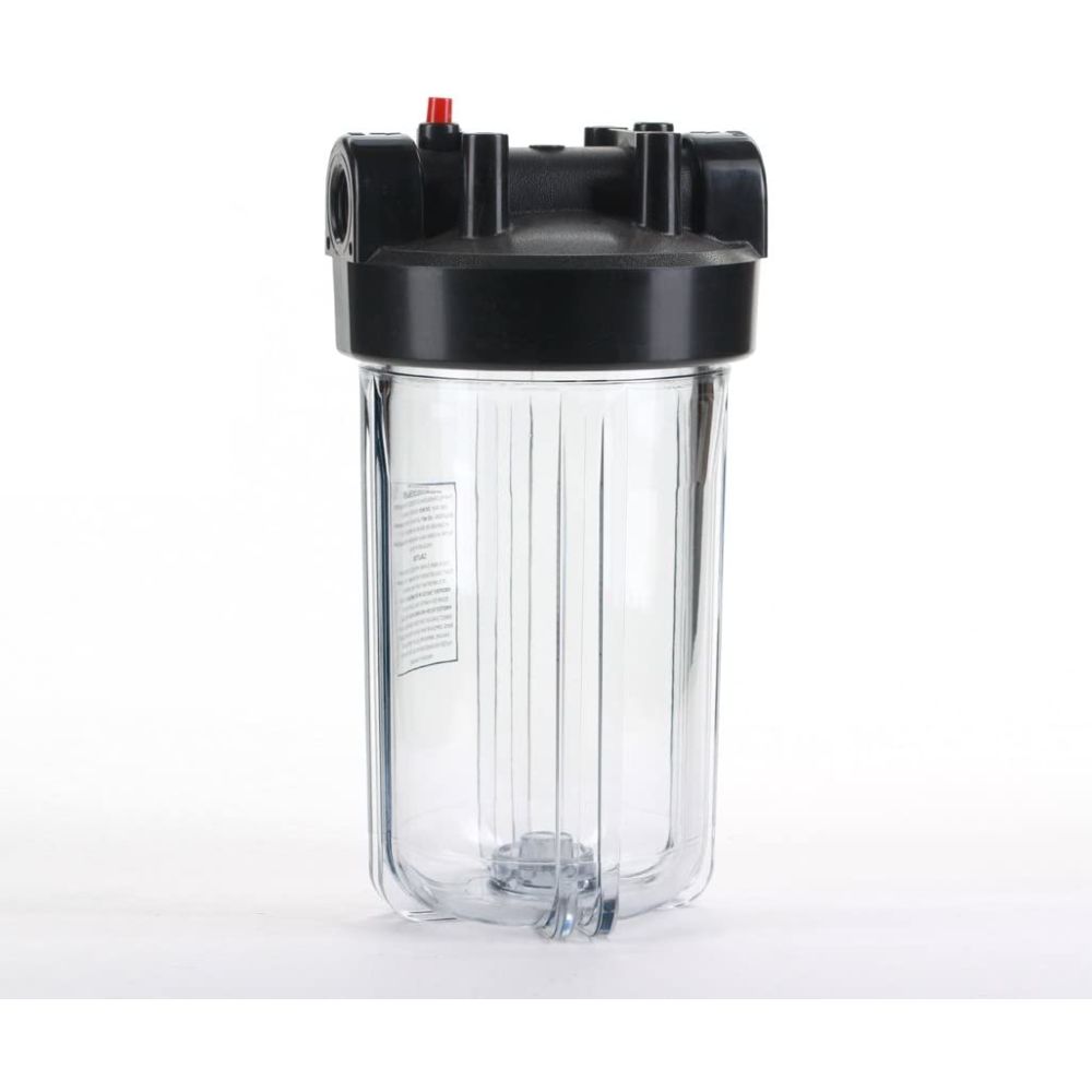 10" x 4.5" Water Filter Housing, Hi-Temp, Clear Body, Black Cap 1"
