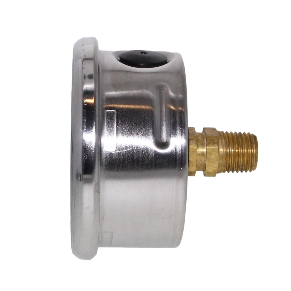 Water Pressure Gauge 100 PSI, 1/4" MPT, 2.5" Plastic Dial, Center Mount, SS Case