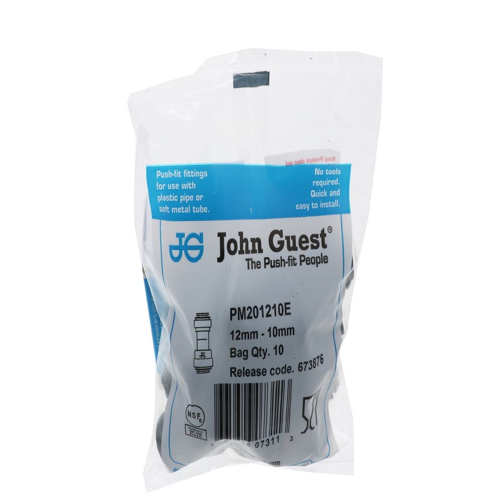 John Guest Reducing Union Black Acetal - 12 MM X 10 MM