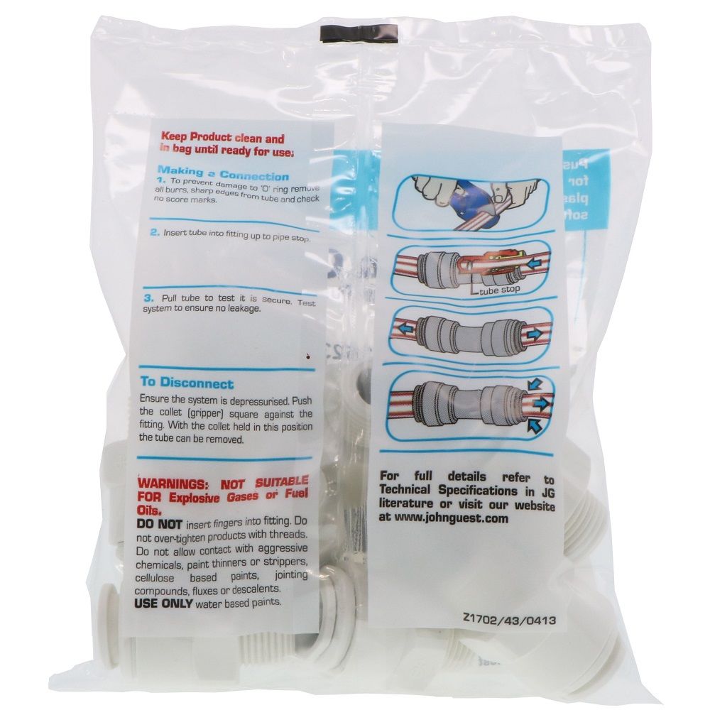 John Guest Male Connector NPTF Polypro - 1/2 x 3/8 NPTF