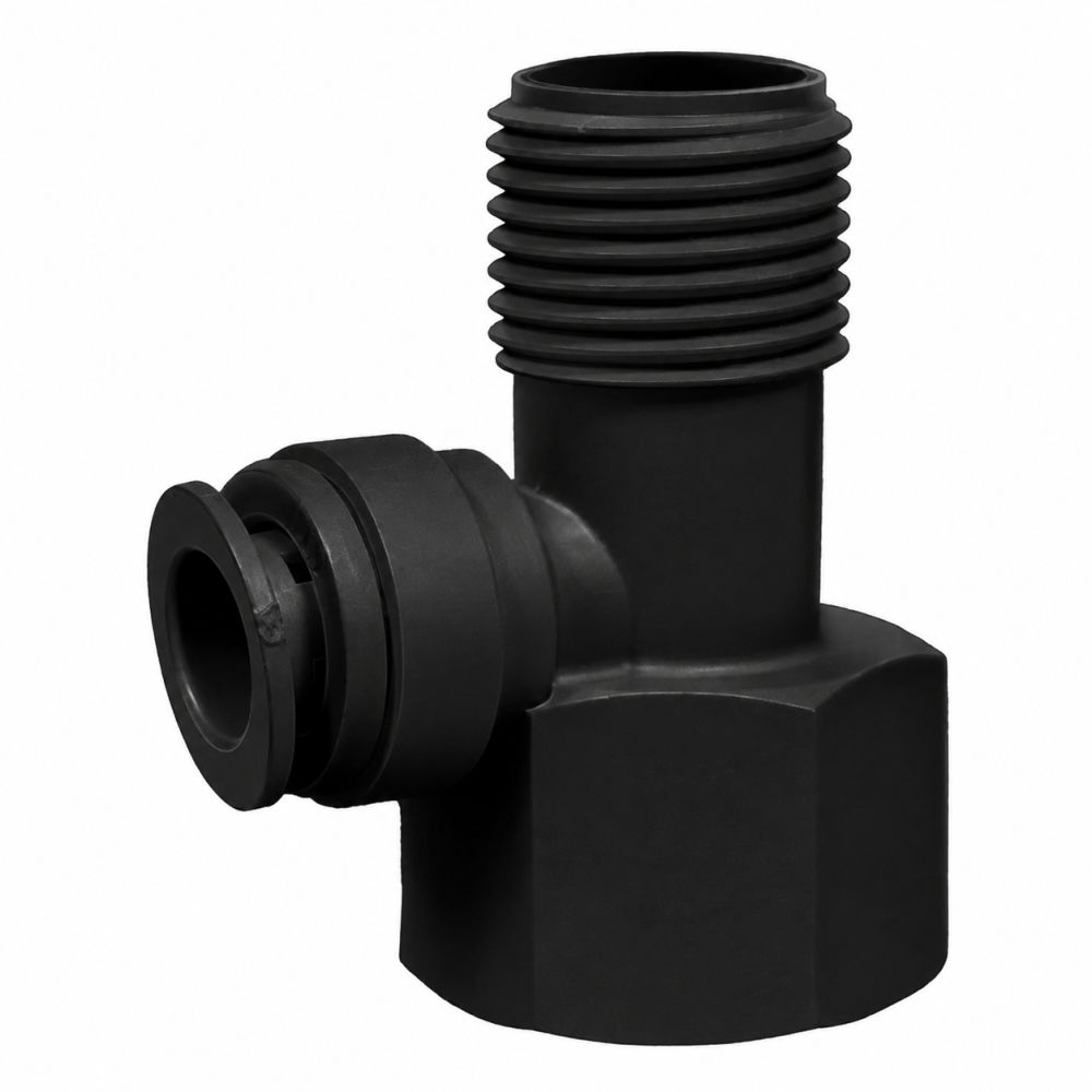 NeoFit - Black Feed Water Connector Acetal 3/8 OD x 3/8 qc x 1/2