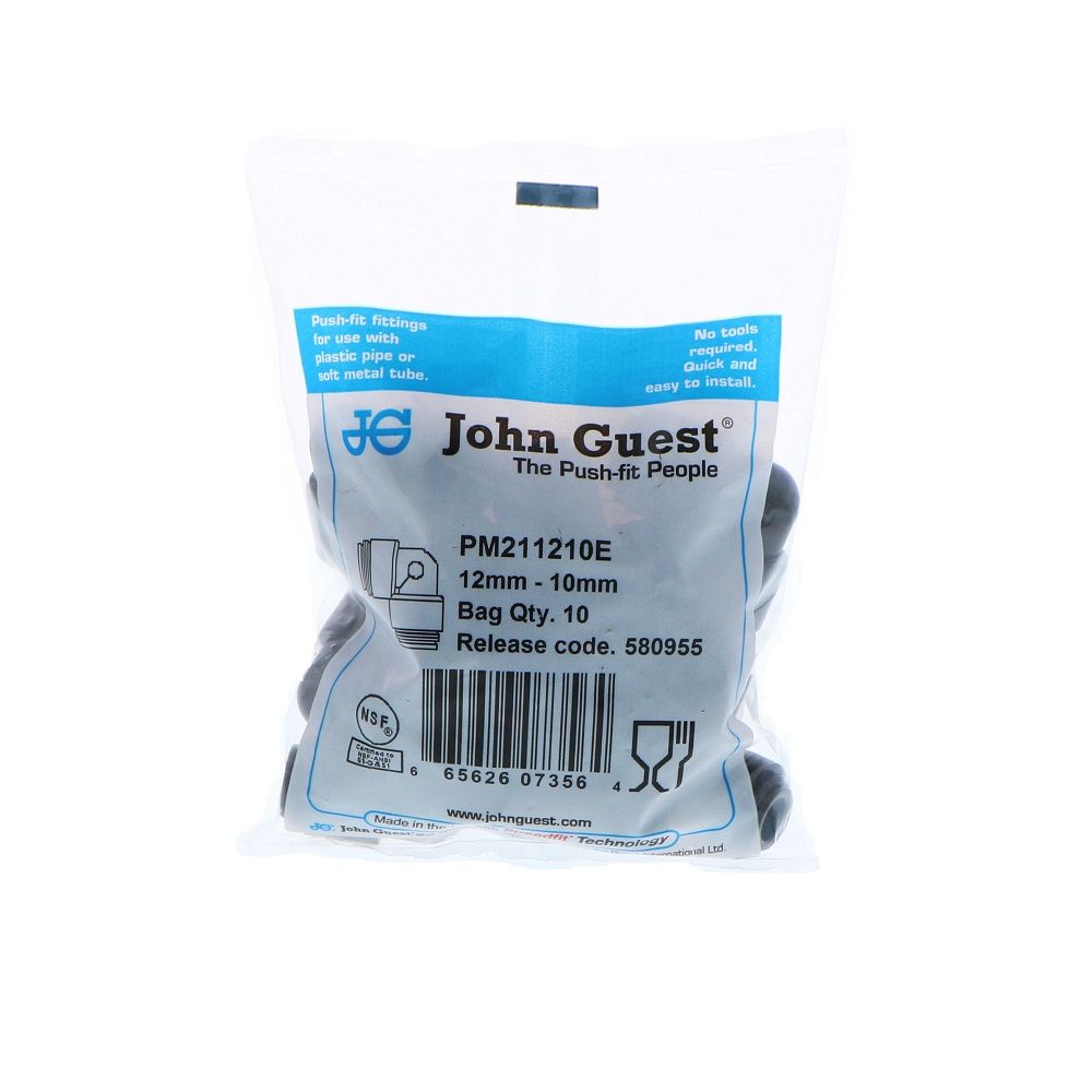 John Guest Reducing Union Elbow BLACK ACETAL - 12mm x 10mm