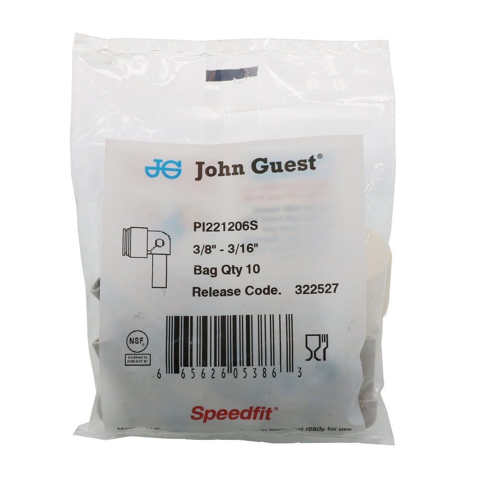 John Guest Stem Elbow Connector - 3/8 Stem x 3/16
