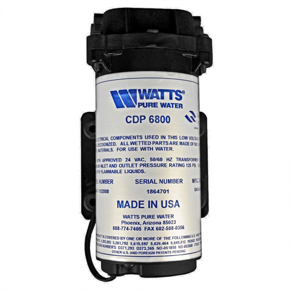 Watts CDP6800 RO Booster Pump for up to 50 GPD, 1/4"JG, 24 VAC