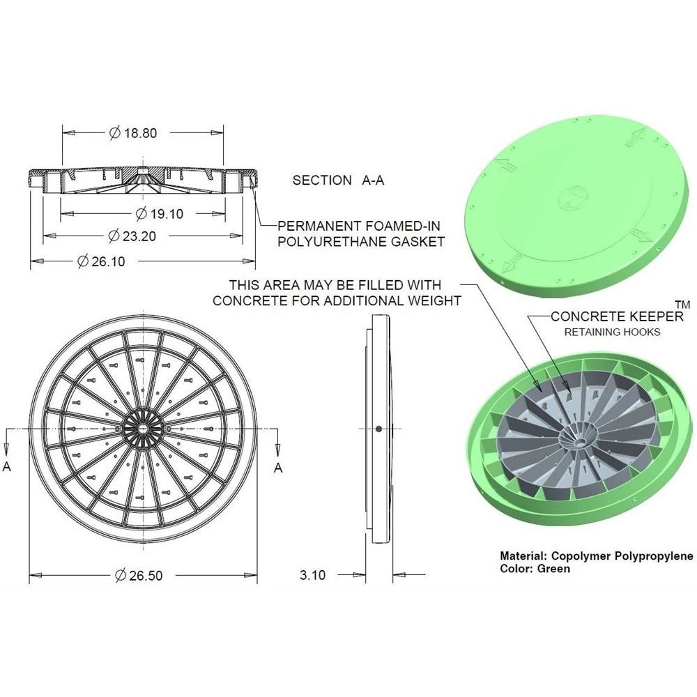 20x12 Inch Tuf-Tite FOUR PIECE Bundle - 20x12 riser, 20 inch domed lid, 20 inch ring adapter & 20 inch safety lid