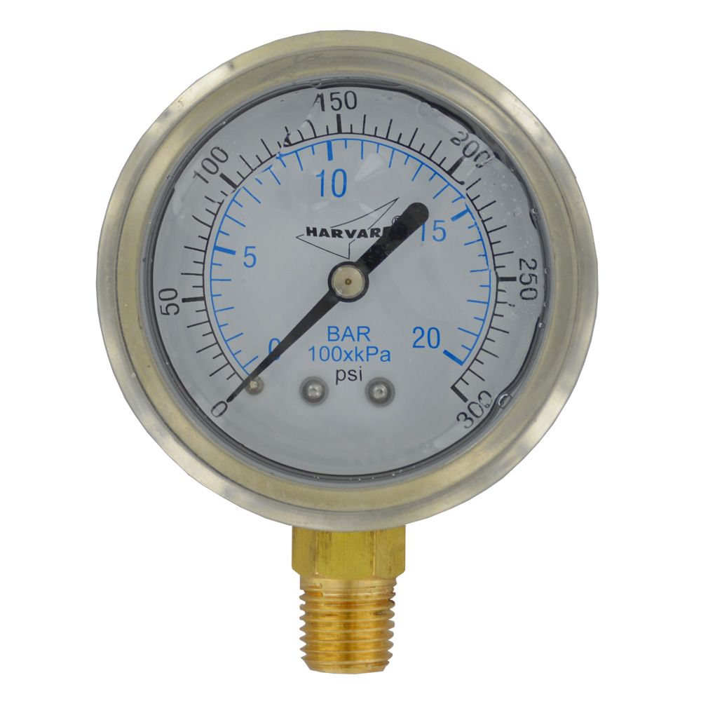 Water Pressure Gauge - 300 PSI, 1/4" MPT, 2.5" Plastic Dial, Lower Mount, SS Case