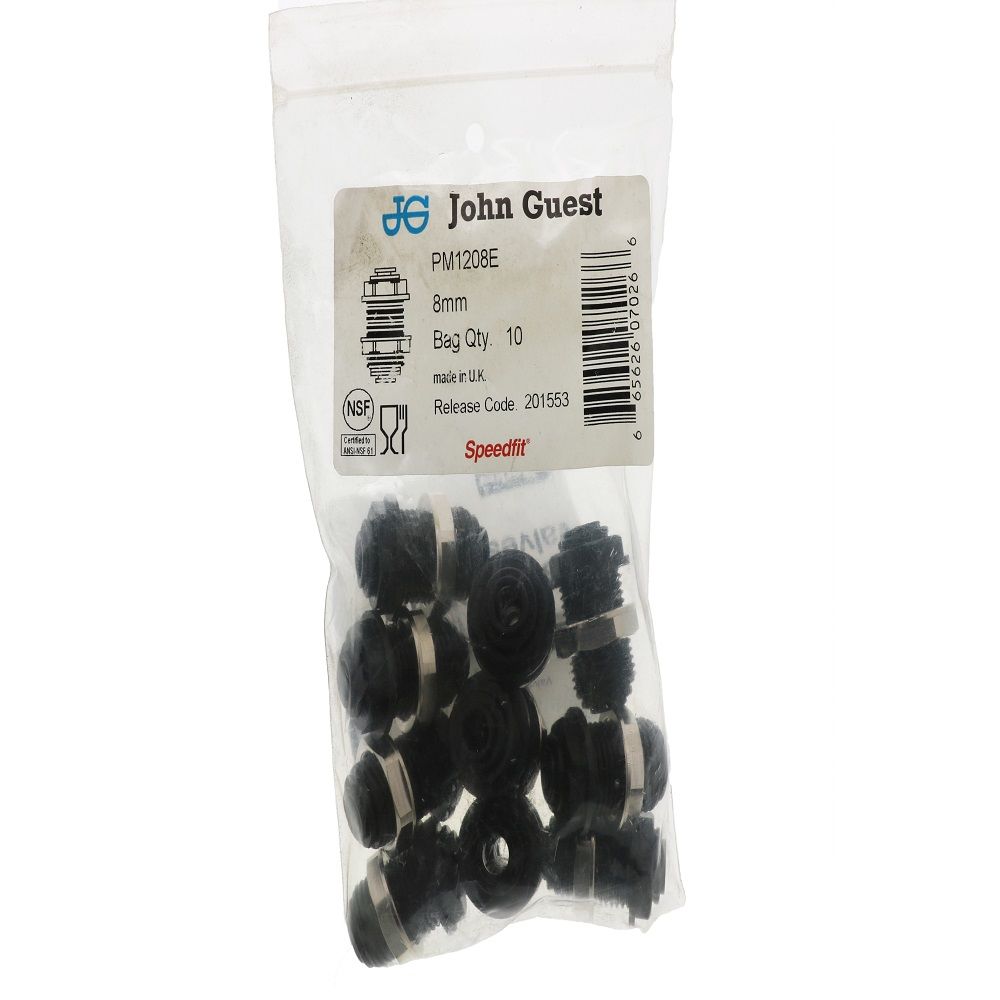 John Guest Bulkhead Connector BLACK ACETAL - 8mm x 8mm