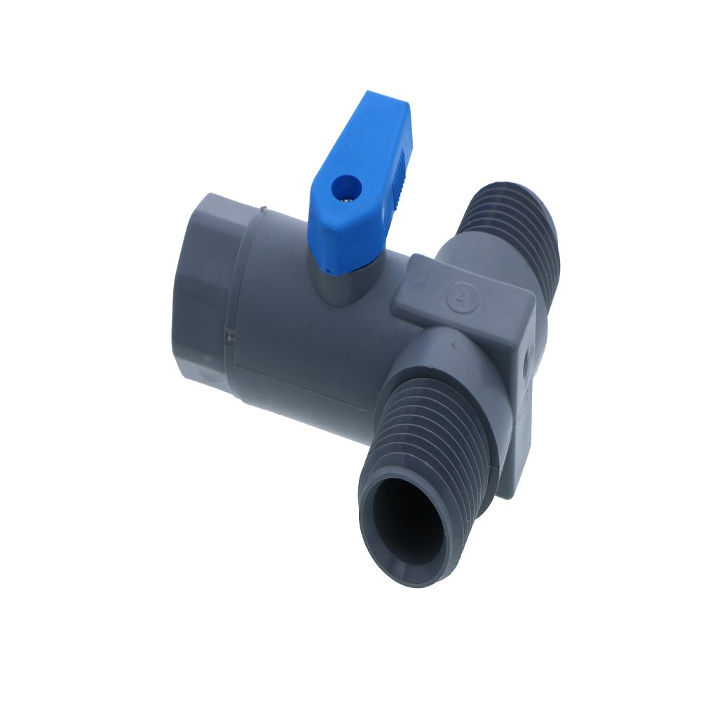 Three-Way PVC Ball Valve - 1/2" MPT x 1/2" MPT x 3/8" FPT