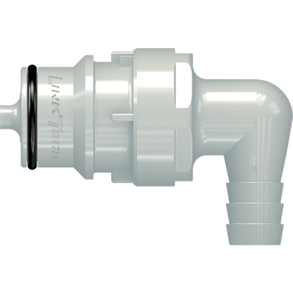 LinkTech 60PP Series Elbow Male, Valved, 3/8" HB, Polypropylene, EPDM