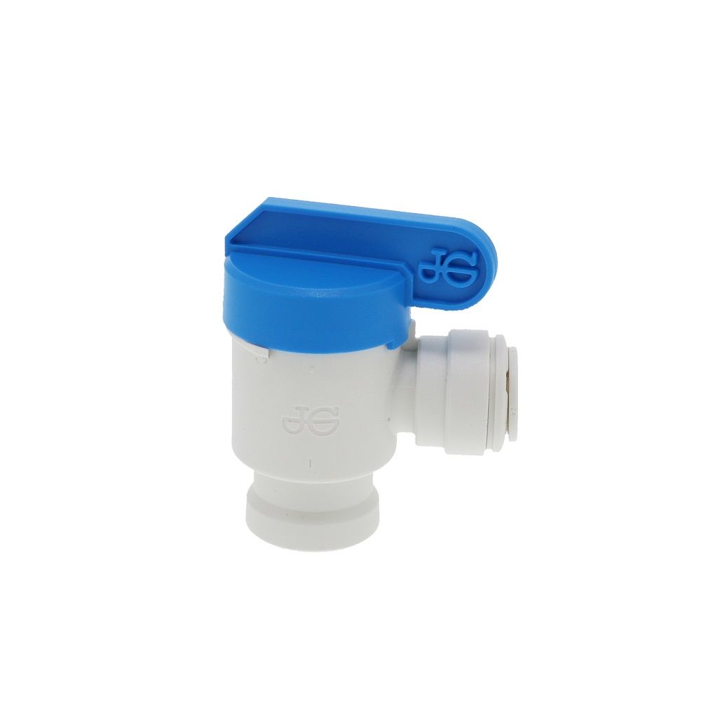 John Guest Shut-Off Valve-Polypro Elbow - 3/8 Tube x 1/4 NPTF