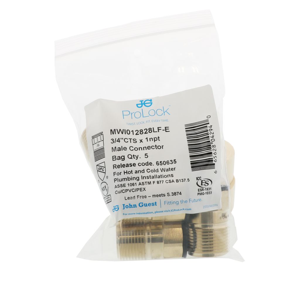 John Guest Lead-Free ProLock Brass Male Connector NPT - 3/4 CTS x 1 NPT