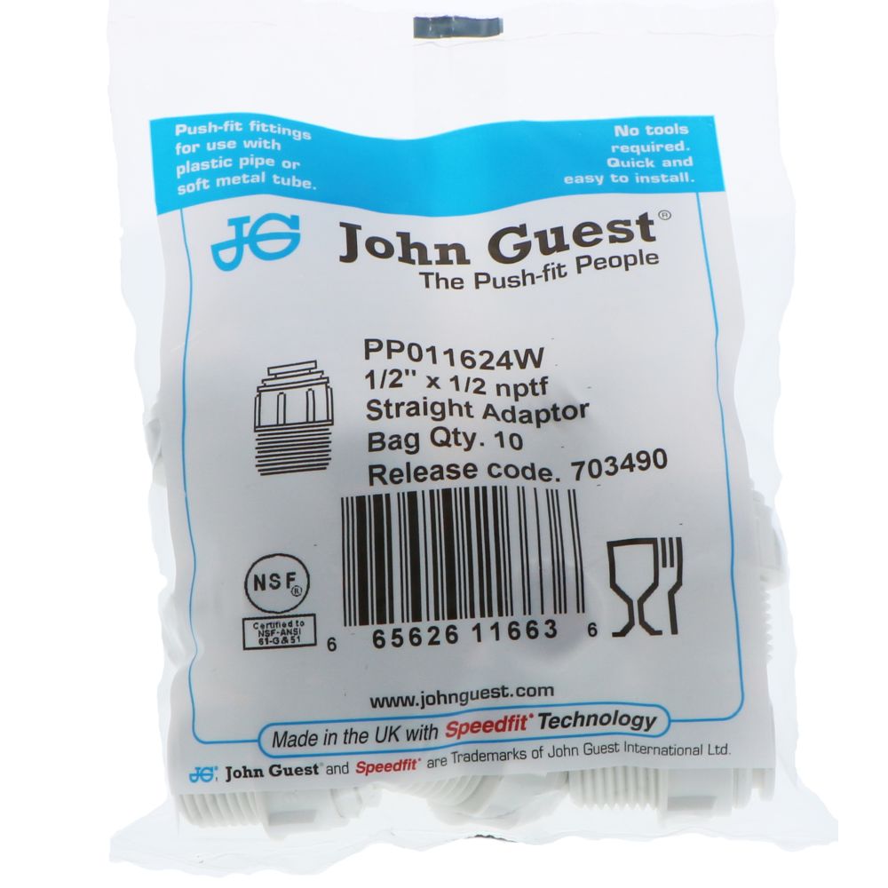 John Guest Male Connector NPTF Polypro - 1/2 x 1/2 NPTF