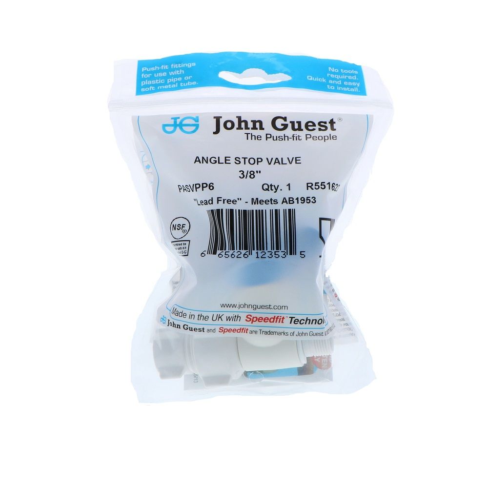 John Guest Plastic Angle Stop Adapter Valve Lead-Free - 3/8 x 1/2 x 3/8