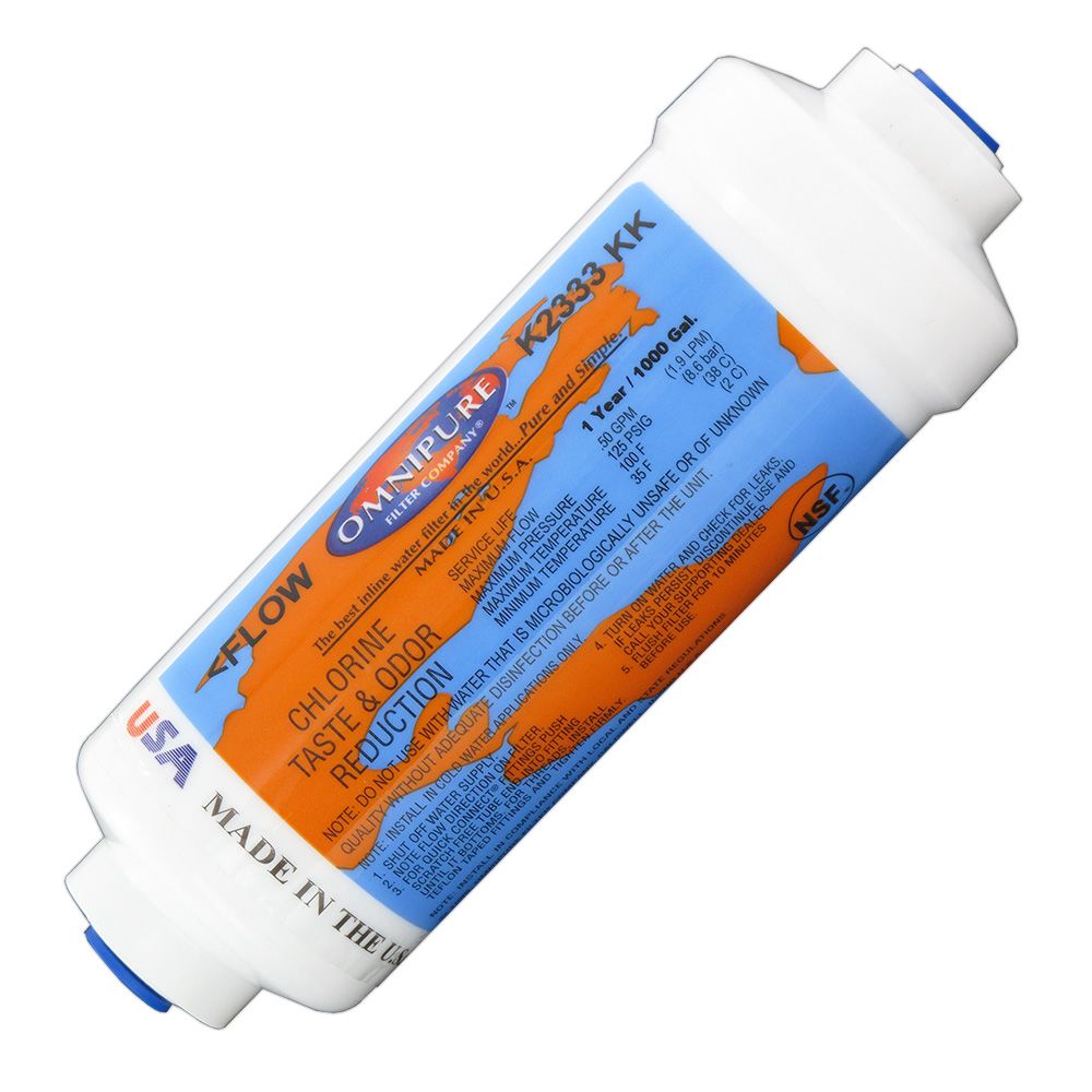 Omnipure K2333-JJ/K2340-JJ Inline GAC 6" x 2" Postfilter 1/4 tube Enviropure® MaxPro® 100 Compatible - 1/4" Push-in