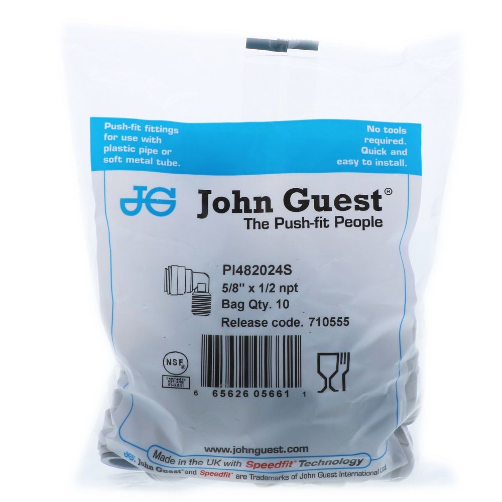 John Guest Fixed Elbow NPTF - 5/8 x 1/2 NPTF