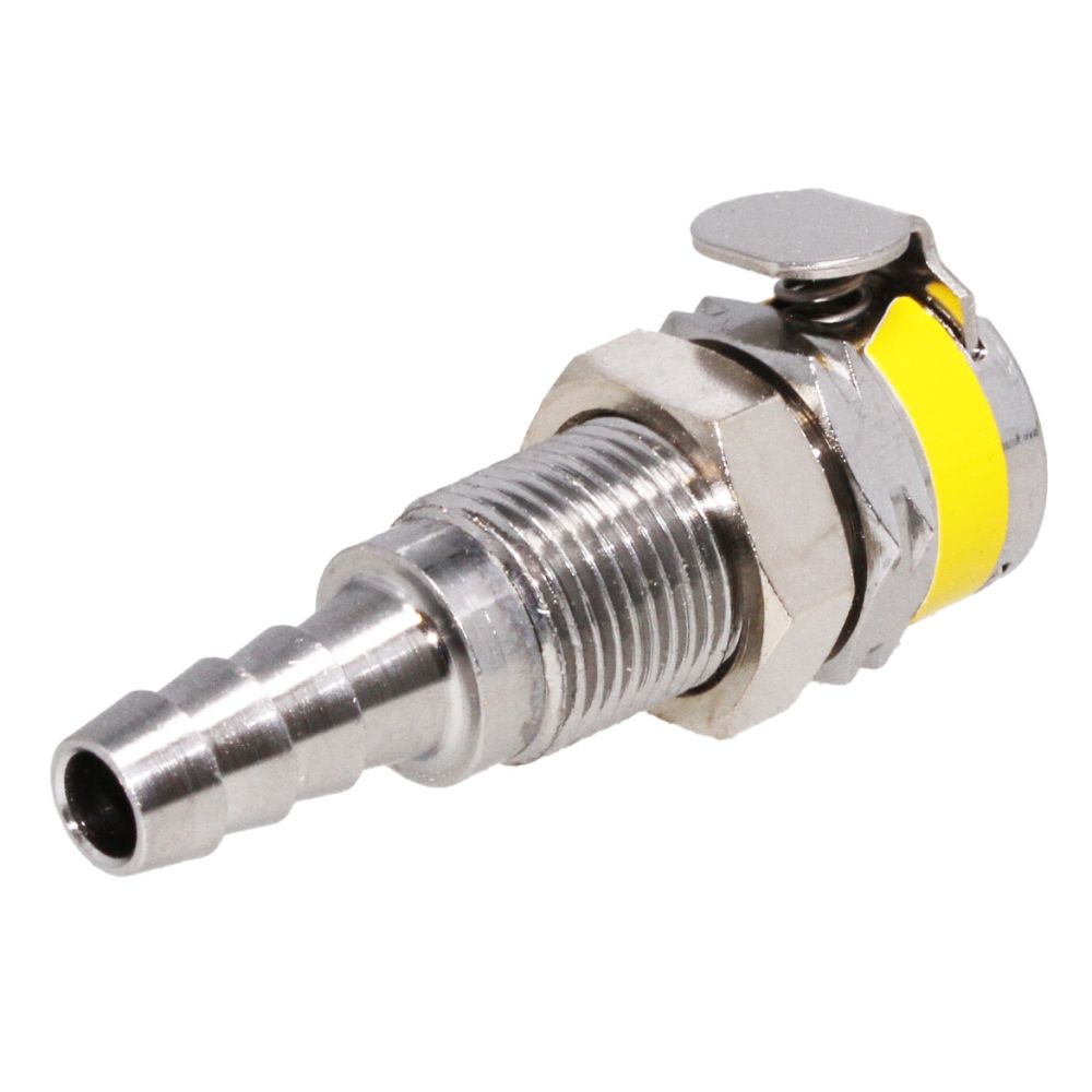 Colder MC1604K2 1/4 Hose Barb Non-Valved Panel Mount Chrome-plated Brass Coupling Body - Yellow