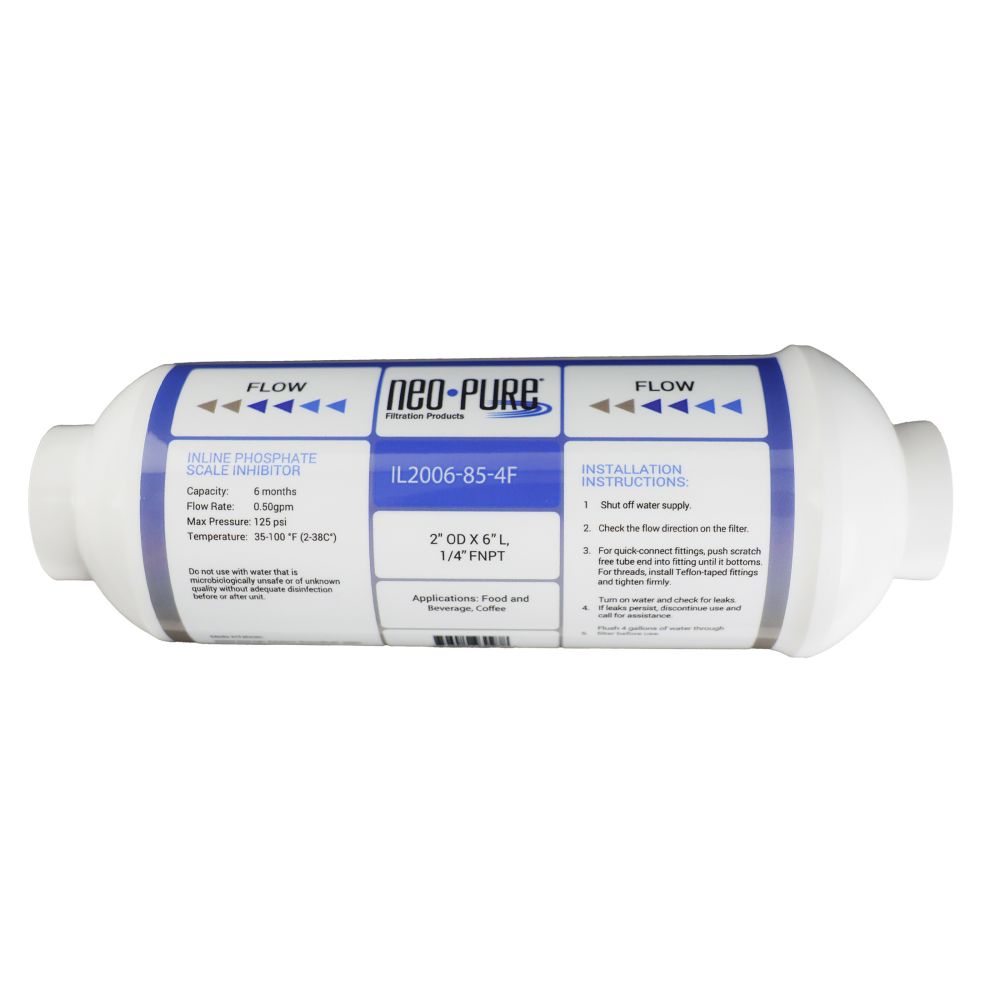 Neo-Pure Inline 2x6 Phosphate Scale Inhibitor with Sediment Pad, 1/4 FNPT Filter