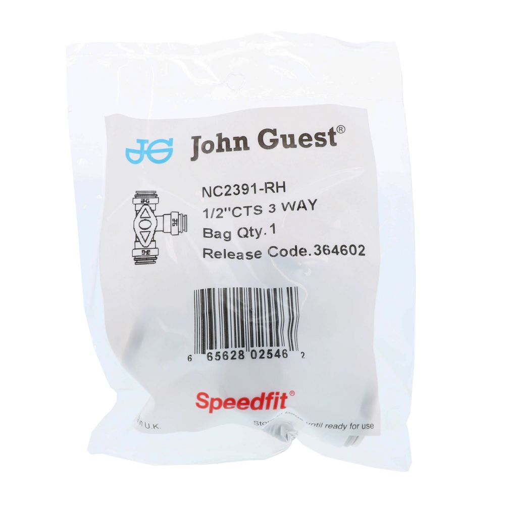 John Guest 3-Way Bypass Valve - 1/2 CTS x 3-Way Bypass Right Hand