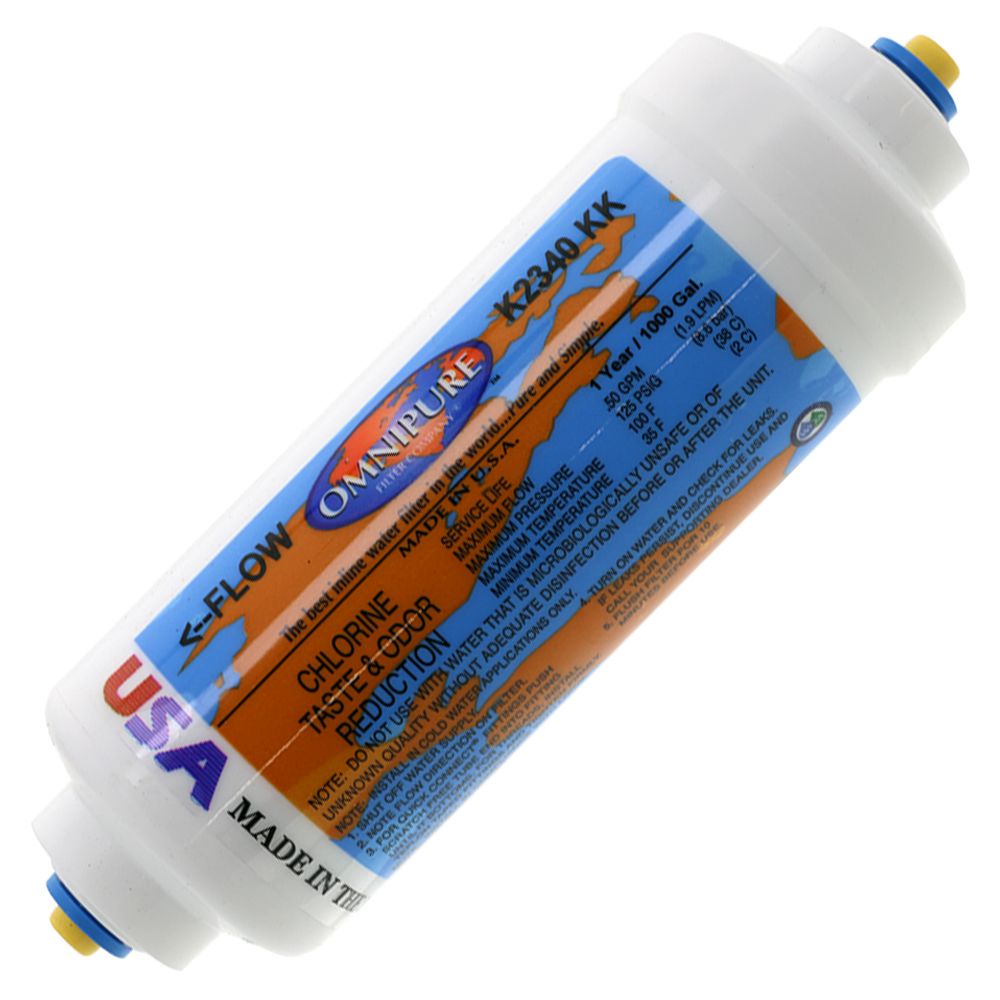 Omnipure K2333-KK/K2340-KK 6" x 2" Inline GAC filter 3/8" QC