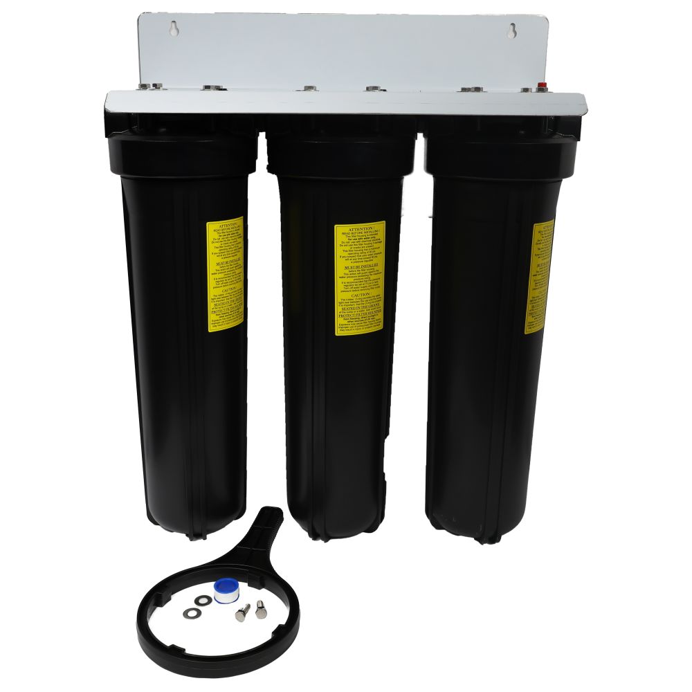 20" Big Flow Triple Series Plumbed Filter Housing DIY 3/4" FPT