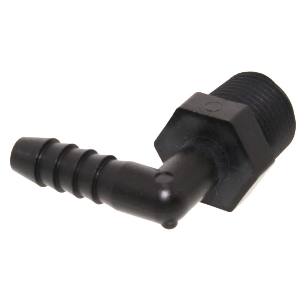 Male Elbow Barb x Male NPT - 1/4" HB x 1/2" MNPT - Black Polypropylene