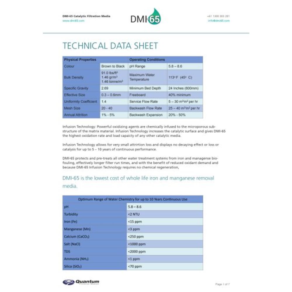 Quantum DMI 65 Adv Oxidation Catalytic Media for Iron/Manganese/Heavy Metals | 0.5 CU. FT.