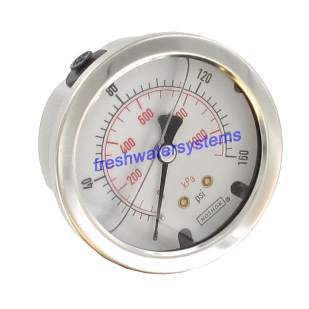 NOSHOK Center Mount 2.5" Water Pressure Gauge 0-160 PSI, SS, 1/4" NPT