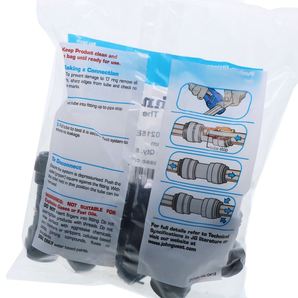 John Guest Union Tee BLACK ACETAL - 15mm