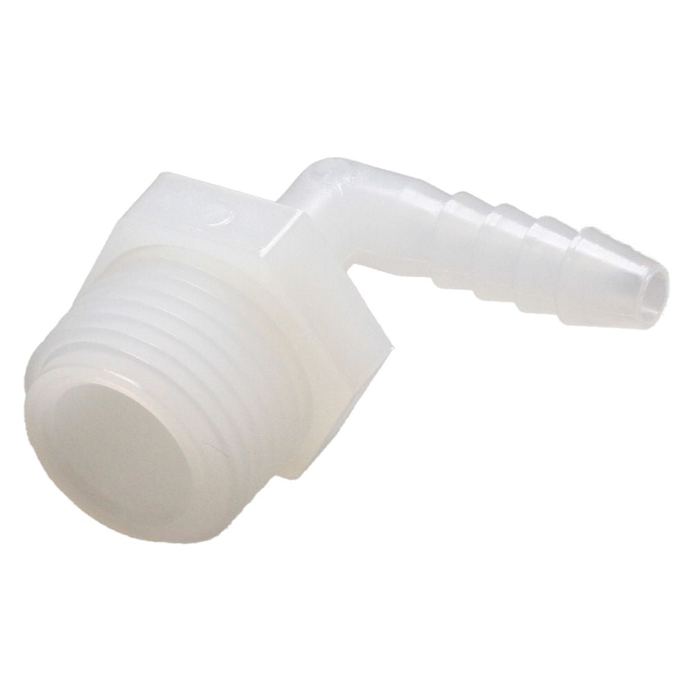 Male Elbow Barb x Male NPT - 3/8" HB x 3/8" MNPT - Natural Nylon