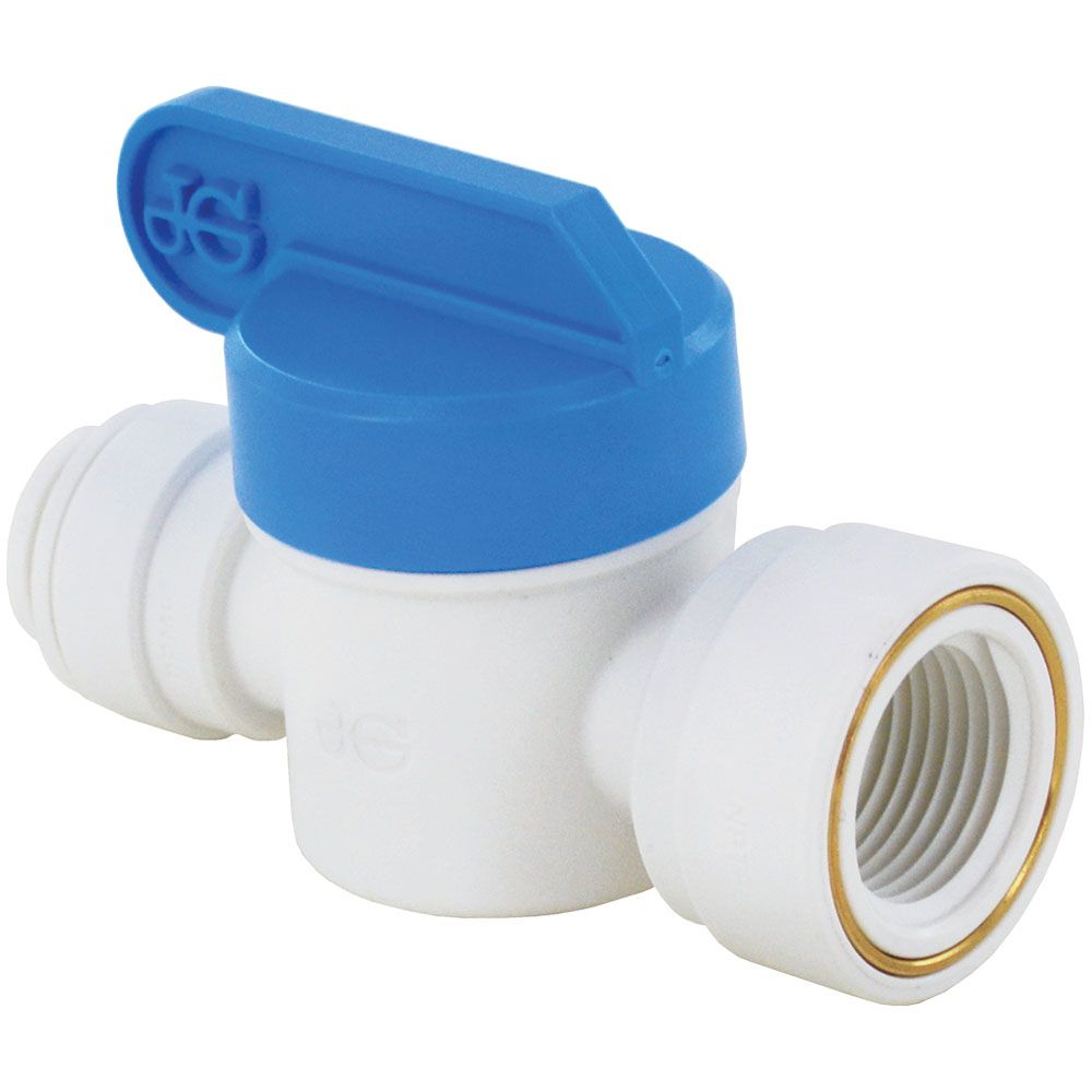 John Guest Shut-Off Valve Polypro Female NPTF - 3/8 Tube x 3/8 NPTF Female