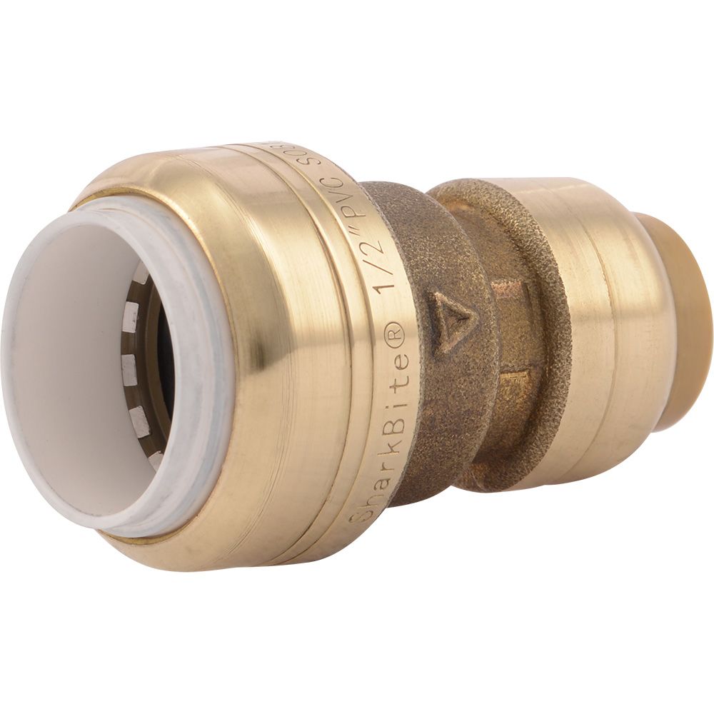 SharkBite® UIP4008 Push-to-Connect Brass PVC Transition Coupling - 1/2" PVC x 1/2" CTS