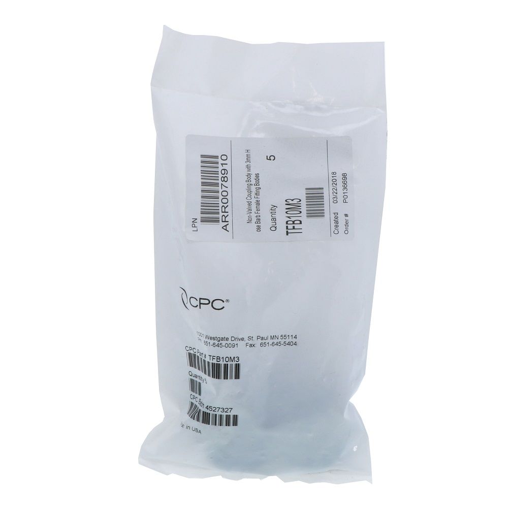 TFB10M3 Non-Valved Hose Barb Coupling Body with Female Fitting Bodies 3mm ID Barb