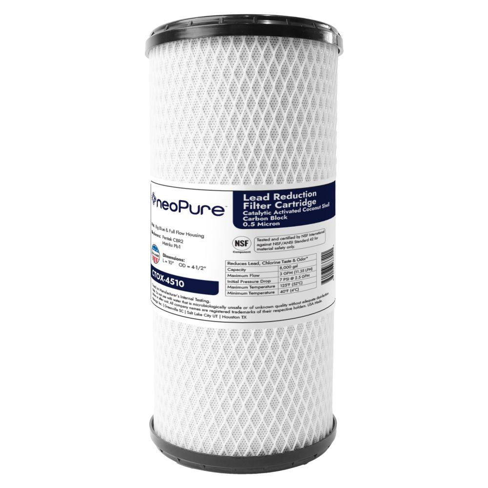 Neo-Pure CTOX-4510 9-7/8" x 4-1/2" Chloramine/VOC/LEAD Carbon Block Filter 0.5 Micron
