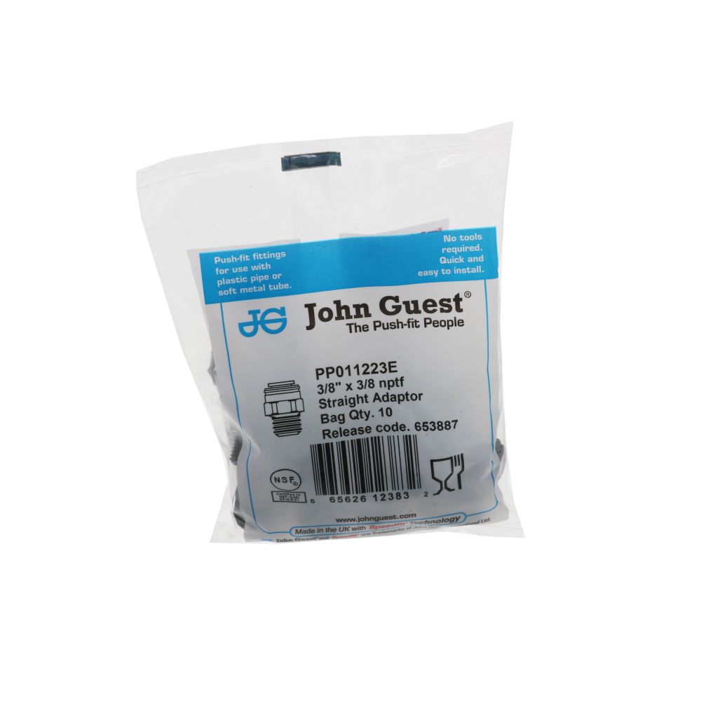 John Guest Male Connector NPTF Black Polypropylene - 3/8 x 3/8 NPTF