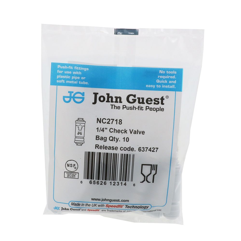 John Guest Check Valve - 1/4" 5.0 psi Crack Pressure