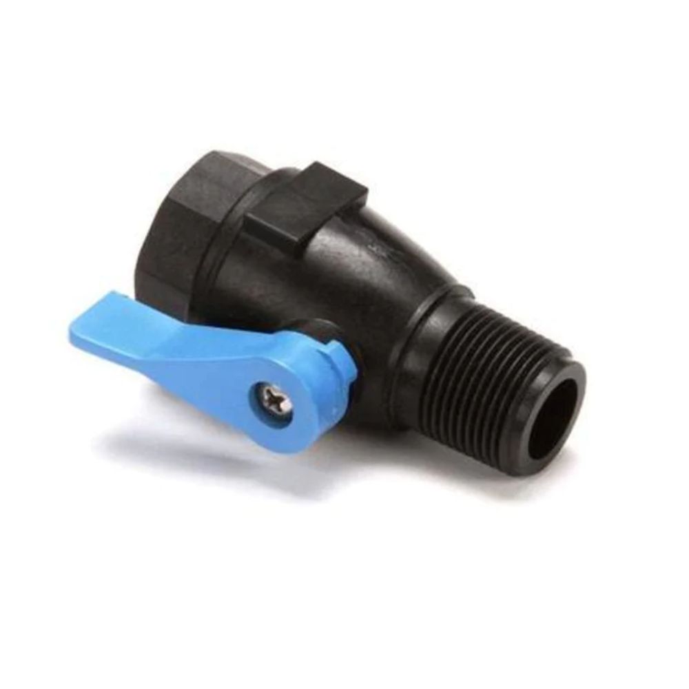 Universal Ball Valve Polypropylene Black with Blue Lever - 3/8" FNPT x 3/8" MNPT