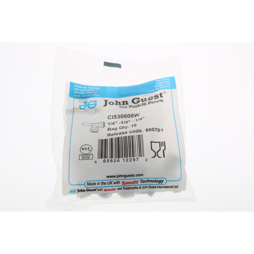 John Guest Stackable Stem Tee - 1/4 OD Stem x 1/4 x 1/4