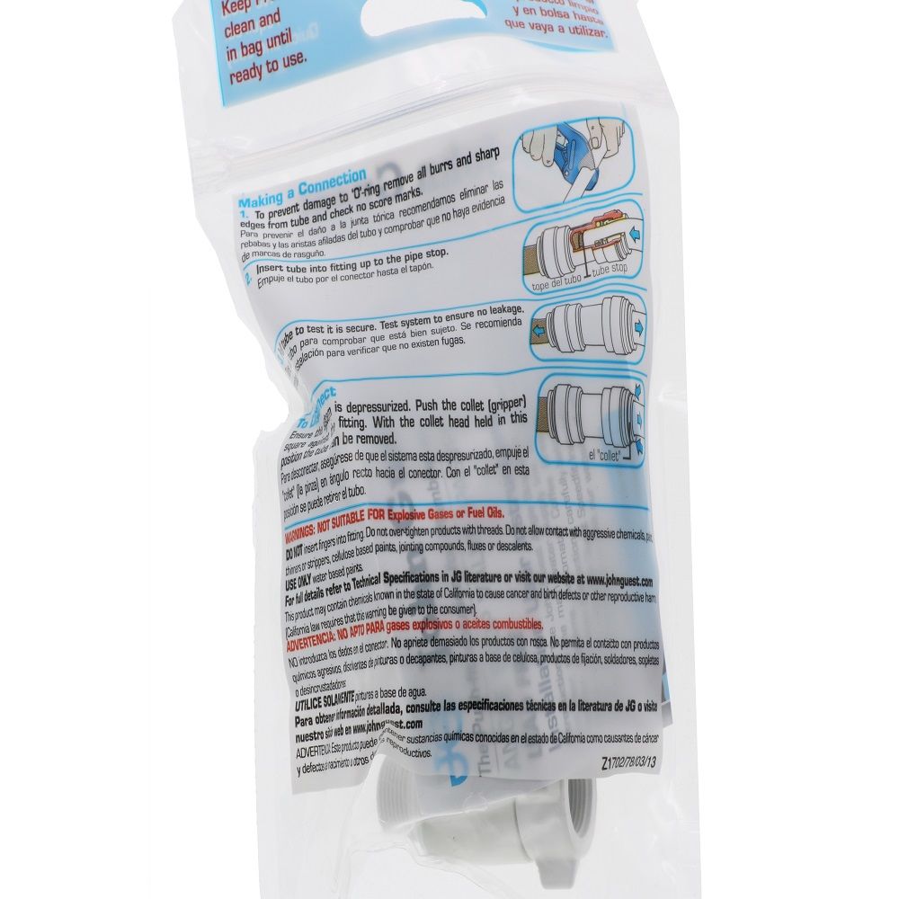 John Guest Plastic Angle Stop Adapter Valve Lead-Free - 3/8 x 3/8 x 3/8