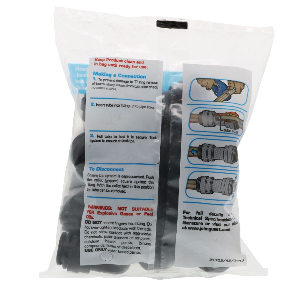 John Guest Union Elbow Black Polypropylene - 1/2