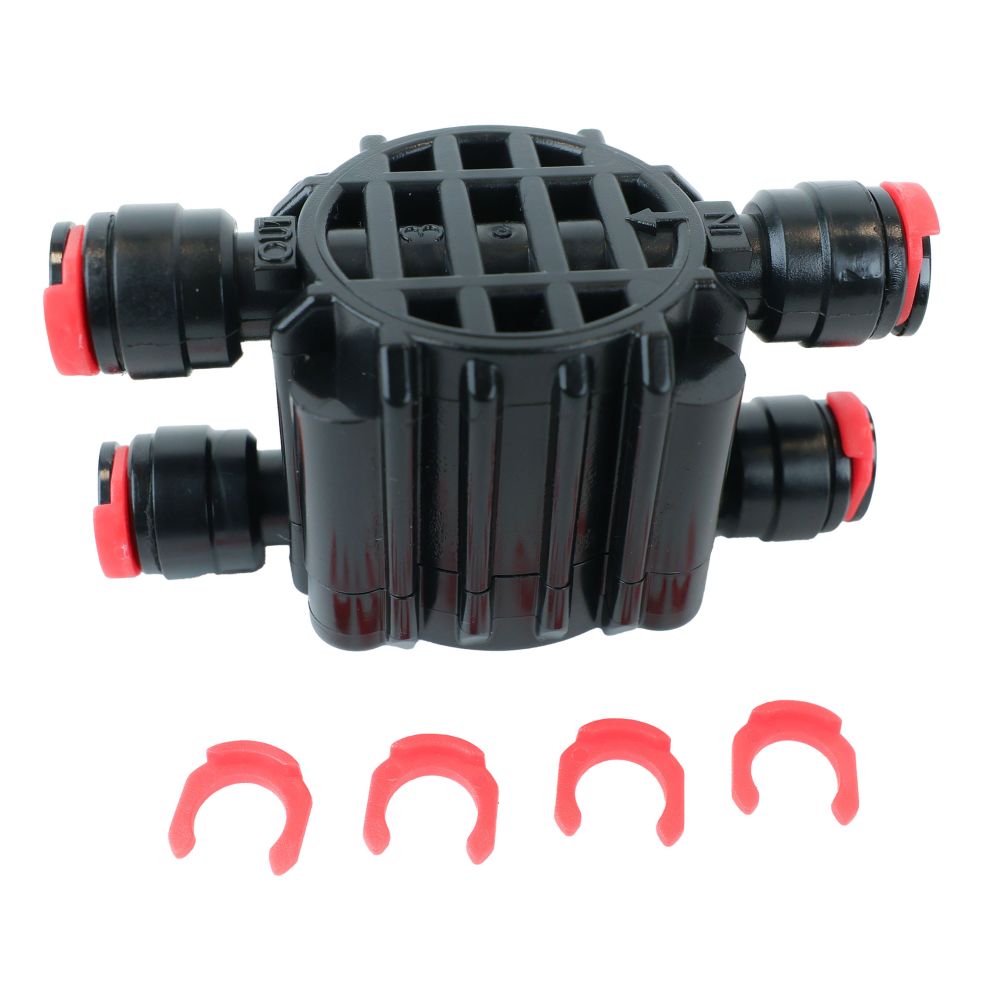 Automatic Shut Off Valve 4 Way 1/4 QC Locking Clips - Black