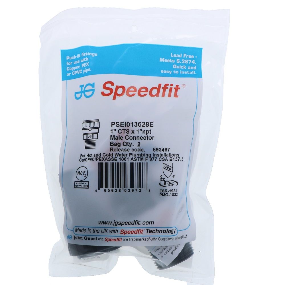 John Guest Black Male Connector - 1 CTS x 1 NPT