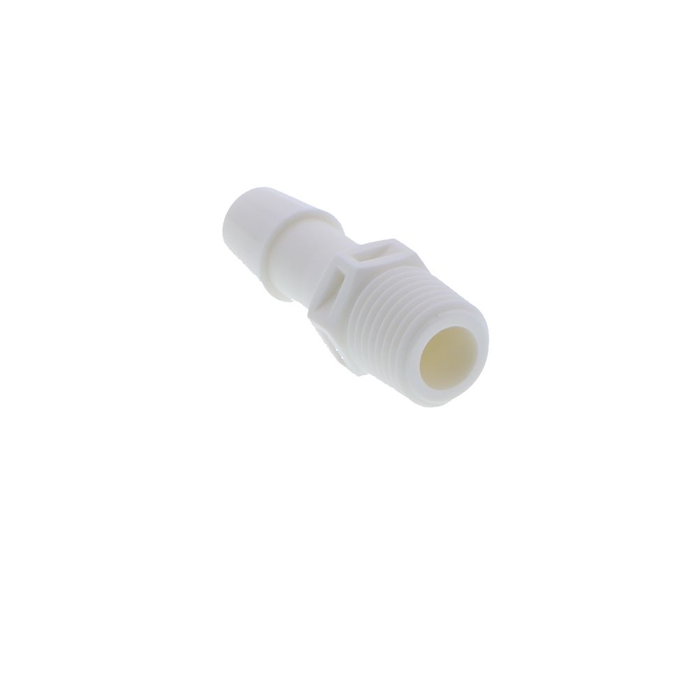 FitQuik Nylon Thread to Tube Straight Fitting - 1/4 NPT to 3/8 Hose Barb - White