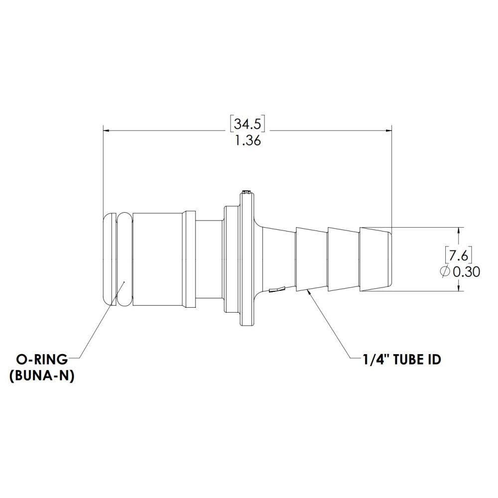 LinkTech 50AC Series Straight Male, Non-valved, 1/4" HB, Natural Acetal