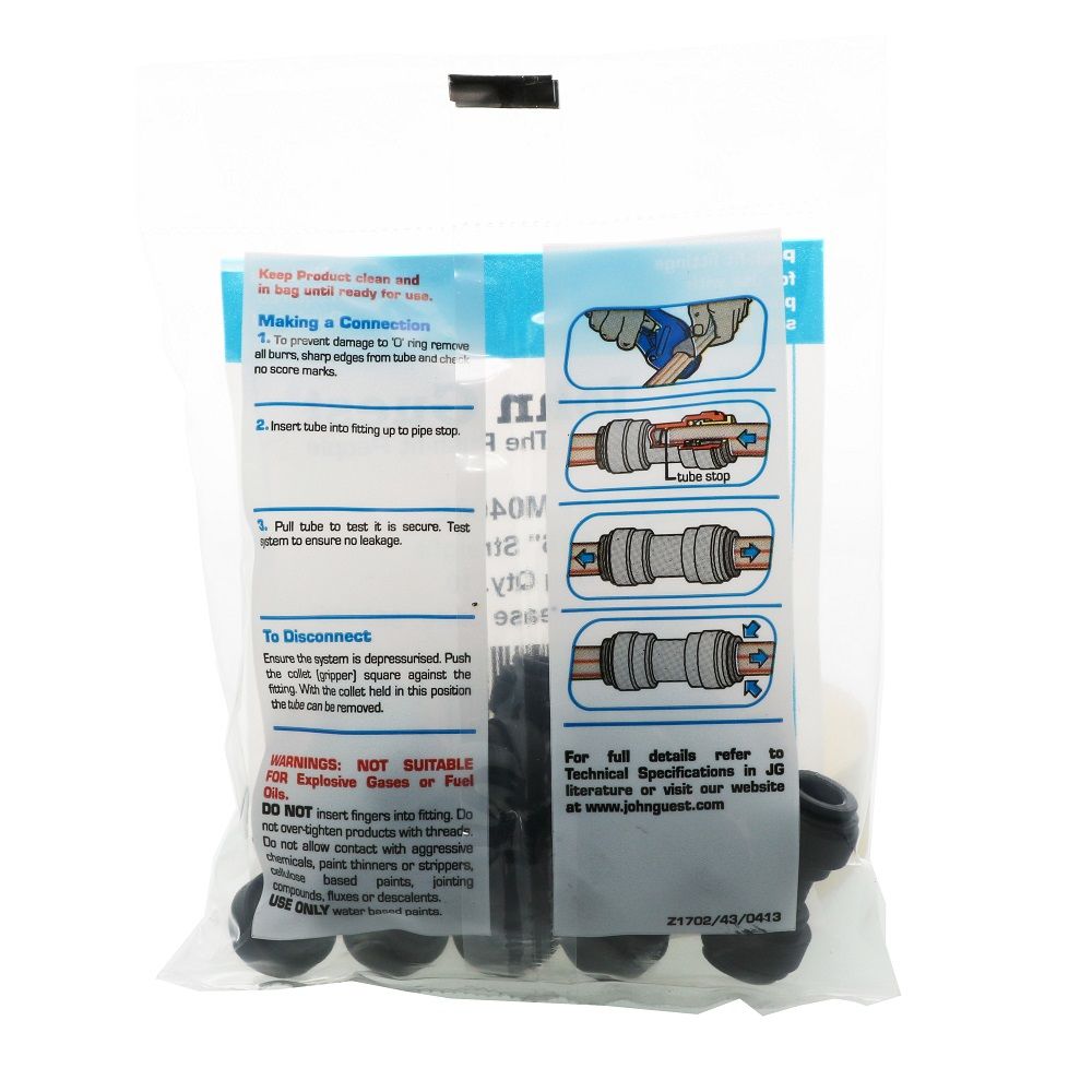 John Guest Union Connector Black Polypropylene - 5/16